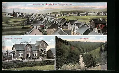 AK Neustadt am Rennsteig, Christ`s Hôtel und Pension, Tannengrund, Teilansicht