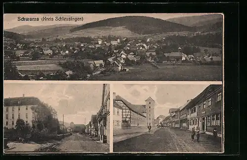AK Schwarza /Kreis Schleusingen, Ortsansicht mit Strassenpartien