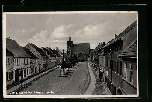 AK Dommitzsch /Elbe, Blick auf die Torgauerstrasse