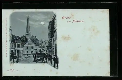 Mondschein-AK Rostock, Strassenpartie mit Apotheke