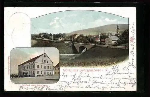 AK Grosspostwitz, Gasthof zum Forsthaus, Teilansicht der Ortschaft