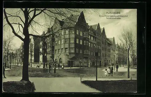 AK Augsburg, Ecke Prinzregentenstrasse und Schäzlerstrasse mit Kindern