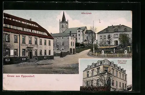 AK Eppendorf, Das neue Postamt, Albertplatz mit Gasthof Eppendorf