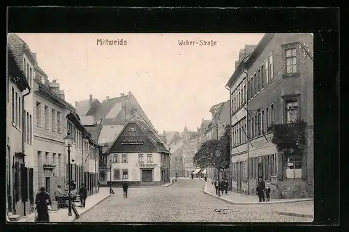 AK Mittweida, Weber-Strasse mit Restaurant R. Hausmann