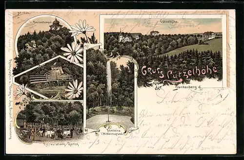 Lithographie Frankenberg, Restaurant Lützelhöhe, Emilientempel