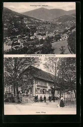 AK Ottenhöfen, Hotel Pflug, Totalansicht mit Hornisgrinde