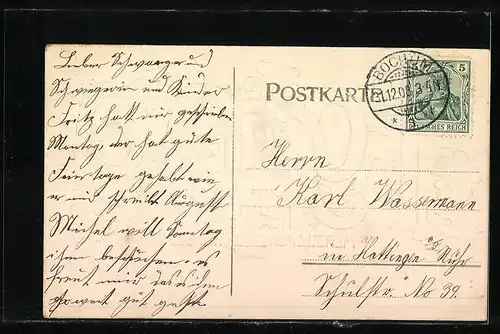 AK Jahreszahl 1909 mit Hufeisen und Blüten