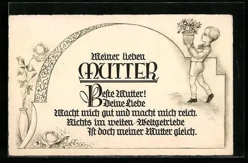 AK Meiner lieben Mutter, Junge mit Blumen, Muttertag