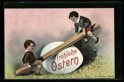 AK Kinder auf der Wippe zu Ostern