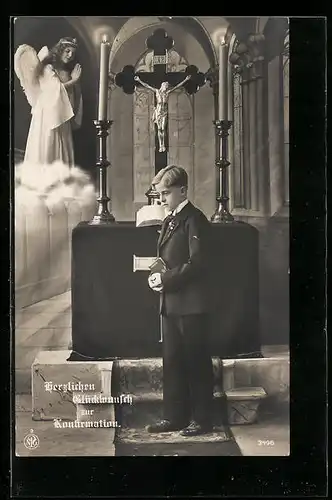 AK Betender Schutzengel, Junge zur Konfirmation
