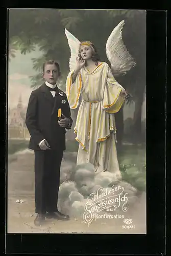 AK Schutzengel mit Junge zur Konfirmation