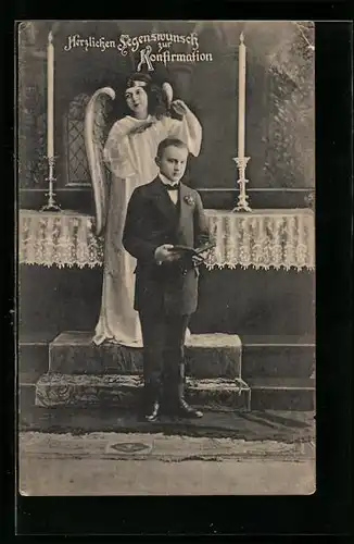 AK Schutzengel mit Jungen zur Konfirmation