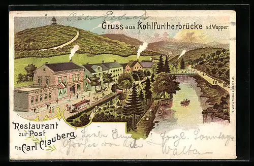 Lithographie Cronenburg - Kohlfutherbrücke, Restaurant zur Post