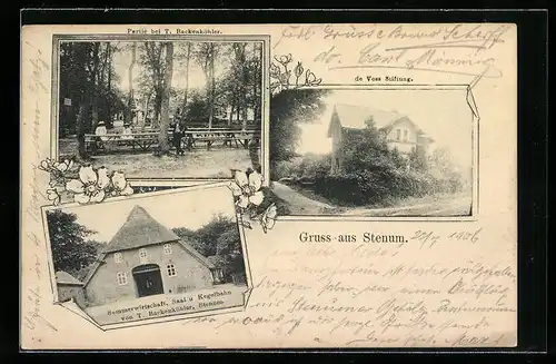 AK Stenum, Gasthaus von T. Backenköhler, Partie bei T. Backenköhler, De Voss Stiftung