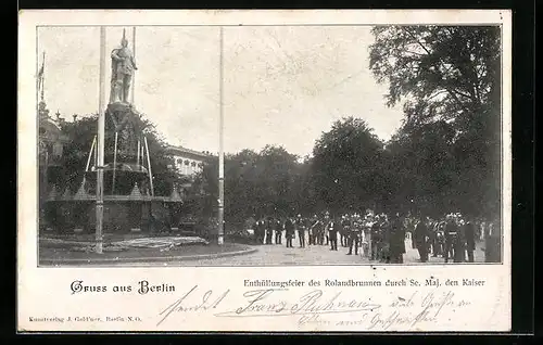 AK Berlin-Tiergarten, Enthüllungsfeier des Rolandbrunnen durch Se. Maj. den Kaiser