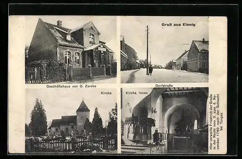 AK Elsnig, Geschäftshaus von O. Zerche, Kirche, Innenansicht