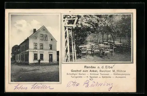 AK Randau /Elbe, Gasthof zum Anker M. Höhne mit Garten und Klettergestell