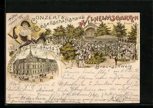Lithographie Braunschweig, Conzert & Gesellschaftshaus Wilhelmsgarten, Bes.: Wilh. Kruse