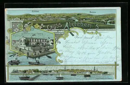 Lithographie Alsleben a. S., Gasthof zur neuen Sonne, Ortsansicht