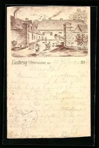 Lithographie Athensleben, Gasthaus Lustkrug
