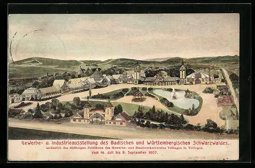 AK Villingen-Schwenningen, Gewerbe- u. Industrie-Ausstellung 1907, Gelände aus der Vogelschau