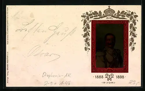 Diaphanie-AK Portrait von Kaiser Wilhelm II., Private Stadtpost Packetfahrt