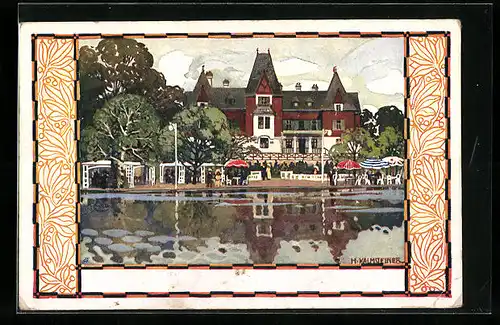 Künstler-AK H. Kalmsteiner: Wien, Internationale Jagd-Ausstellung 1910, Kaiserliches Jagdschloss Mürzsteg