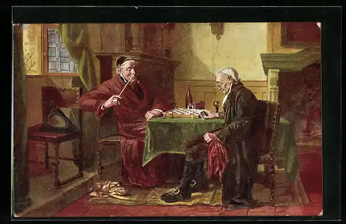 AK Zwei Männer am Tisch beim Schachspiel
