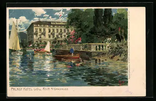 Künstler-AK Zeno Diemer: Riva /Gardasee, Palast Hotel Lido