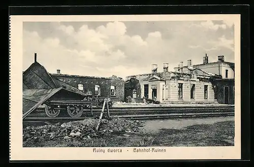 AK Kalisch, Ruiny dworca, Bahnhof-Ruinen