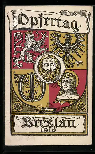 Künstler-AK Breslau, Opfertag 1916, Wappen