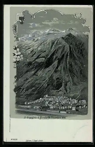 Lithographie Airolo, Il disastro d Airolo 28. Dicembre 1898, Gesamtansicht, Erdrutsch