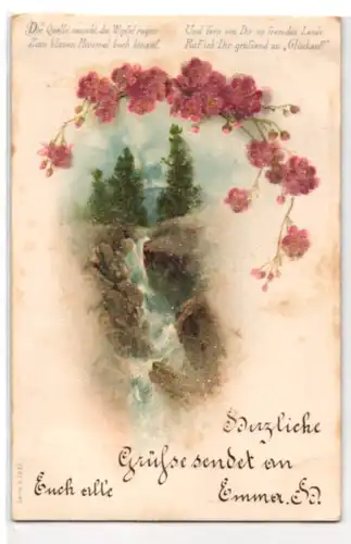 Glitzer-Perl-AK Wasserfall mit Glitzer-Perlen