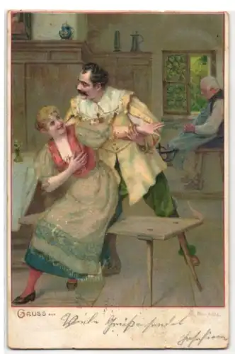 Glitzer-Perl-AK Grüsse aus der Schenke mit Glitzer-Perlen