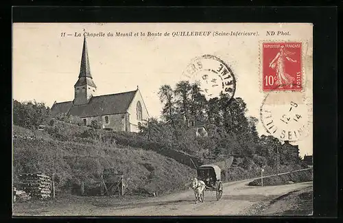 AK Mesnil, La Chapelle du Mesnil et la Route de Quillebeuf