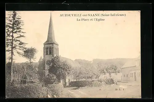 AK Auzouville-sur-Saane, La Place et l`Eglise