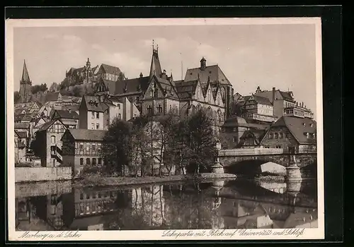 AK Marburg a. d. Lahn, Lahnpartie mit Blick auf Universität und Schloss