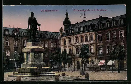 AK Wilhelmshaven, Bismarckplatz mit Denkmal
