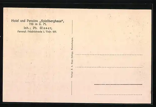 AK Friedrichroda i. Thür., Hotel und Pension Spiessberghaus