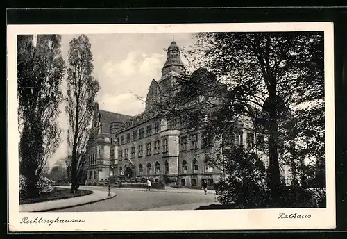 AK Recklinghausen, Strassenpartie vor dem Rathaus