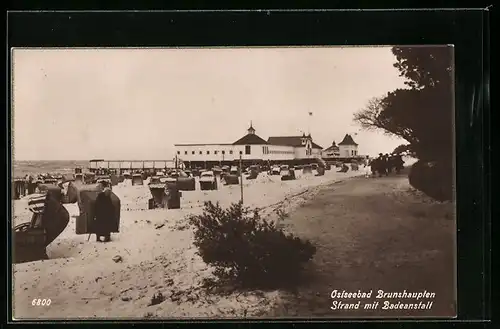 AK Brunshaupten, Strand mit Badeanstalt