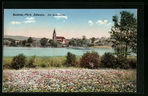 AK Bad Buckow /Märk. Schweiz, Am Buckowsee mit Kirche