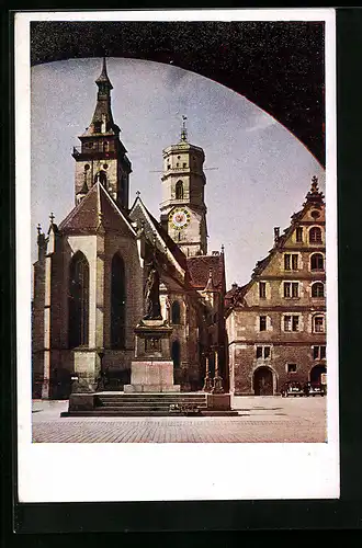 AK Stuttgart, Schillerplatz mit Stiftskirche