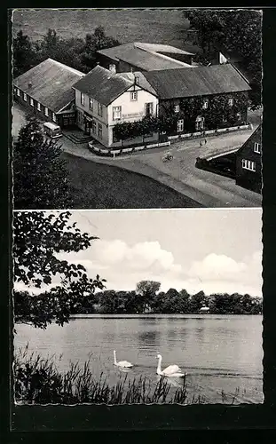 AK Weddelbrook, Wolters Gasthof aus der Vogelschau, Blick auf den Teich