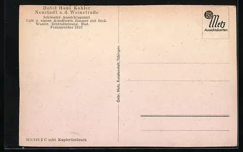 AK Neustadt a. d. Weinstrasse, Hotel Haus Kohler