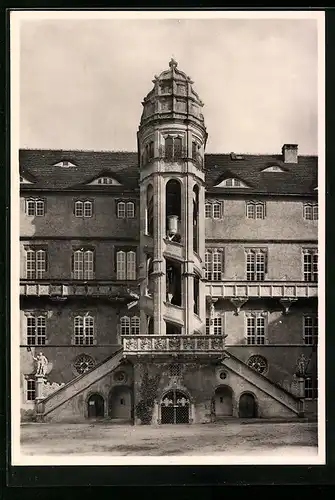 AK Torgau, Schloss Hartenfels, Treppehaus an der Hoffront