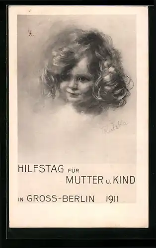 Künstler-AK Berlin, Hilfstag für Muttter und Kind 1911, Mädchen mit gewelltem Haar, Kinderfürsorge