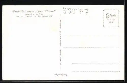 AK Neustadt a. d. Wied, Hotel zum Wiedtal, Inh. Jos. Lorscheid, Speisesaal