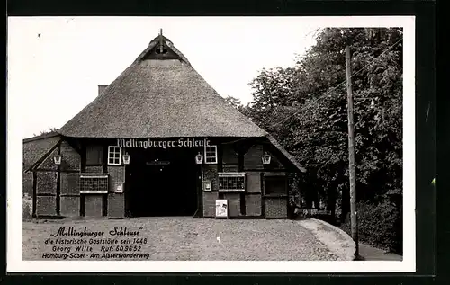 AK Hamburg-Sasel, Gasthaus Mellingburger Schleuse, Bes. Georg Wille, Am Alsterwanderweg