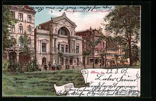 AK Hamburg-Altona, Königstrasse mit Stadttheater